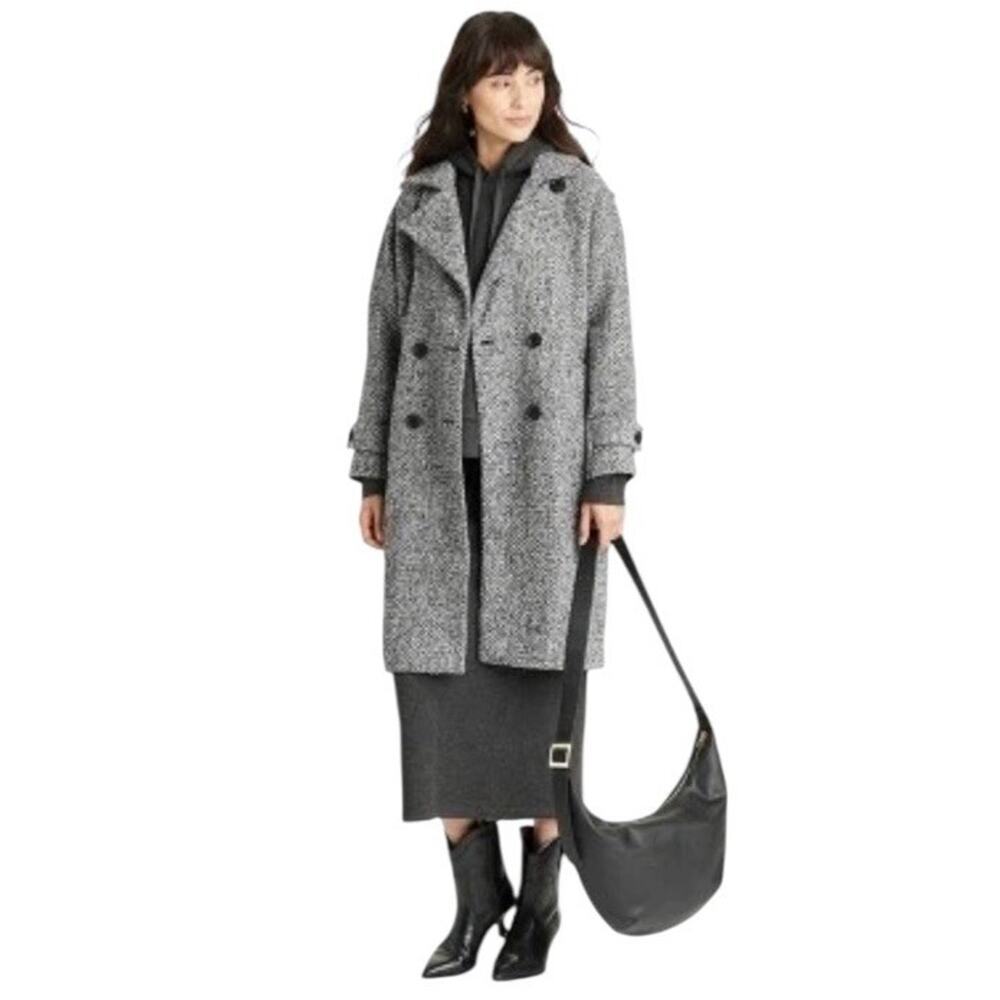 Women's Double Breasted Cocoon Overcoat - Universal Thread Gray Large